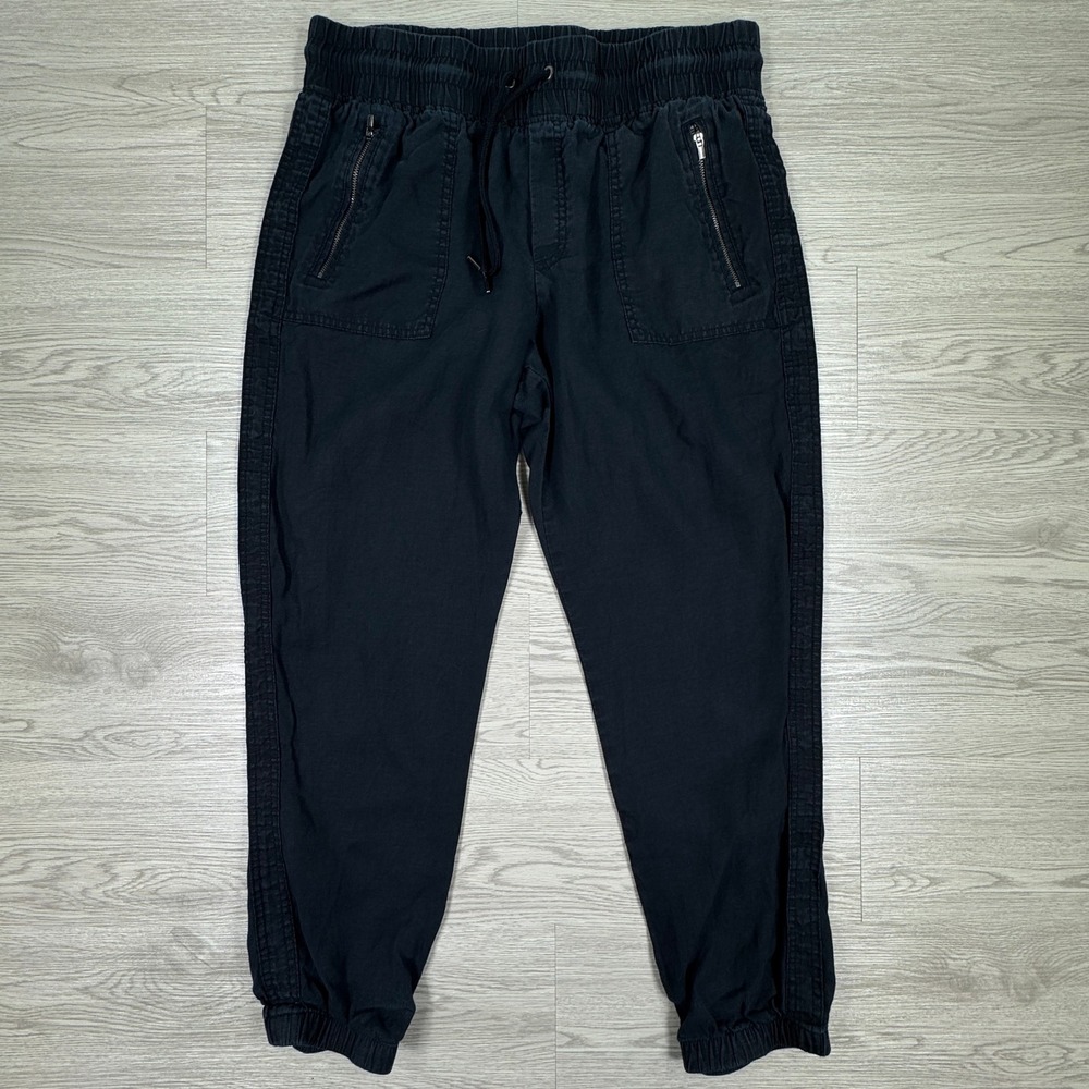 Athleta Womens Jogger Cabo Linen Pants Black 12 Elastic Waist Casual Pocket